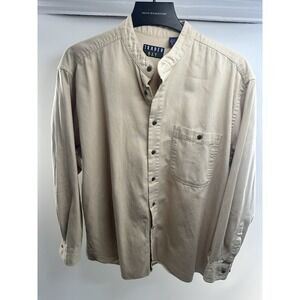 Vintage Trader‎ Bay Men's Beige Cotton Band Collar Shirt -long Sleeve ,casual